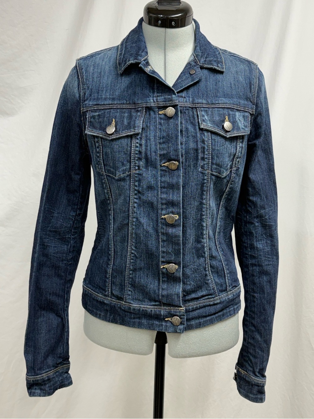 PAIGE Dark Blue Distressed Denim Jean Jacket